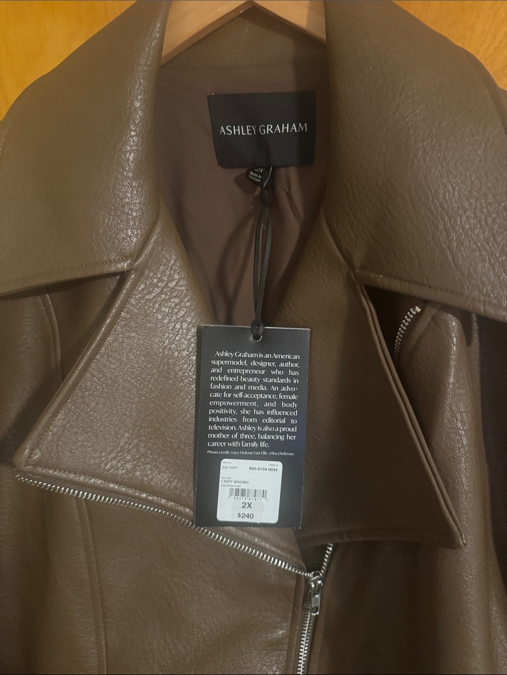 Ashley Graham Faux Leather Jacket Womens 2X Brown - Picture 3 of 7